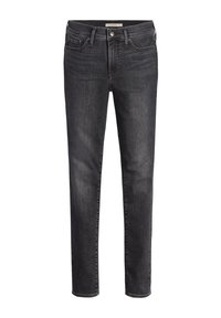 Mörkgrå denimjeans med rak benform, fem fickor, subtil blekning och en klassisk knäppning med knapp och dragkedja framtill.