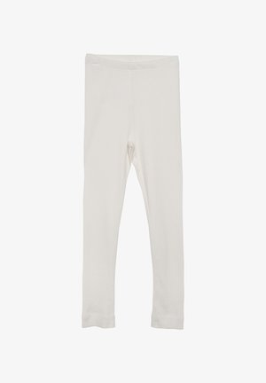 Lys beige, ribbede leggings med en elastisk talje, der har en tætsiddende pasform og lige ben. Ingen yderligere mønstre eller hardware.