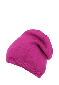 Berretto lavorato a maglia di un vivace colore rosa, con un design morbido, orlo a costine fine e una texture soffice per calore e comfort.