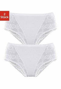 Weißes Panty-Set, zwei Teile. Mit Spitzenrand und floralem Muster, aus weichem Stoff und einem mittelhohen Schnitt für Komfort. Glattes und nahtloses Design.