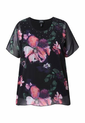 Ulla Popken LAYERED SHORT SLEEVE FLORAL - Blouse - black