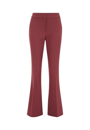 Pantalon évasé taille haute pour femme en rose foncé, avec une fermeture avant dissimulée et une coupe lisse et ajustée.