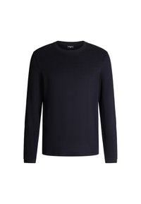Langemouwen shirt in effen zwart, gemaakt van gladde stof. Heeft een ronde hals en rechte zoom, zonder zichtbare patronen of accenten.