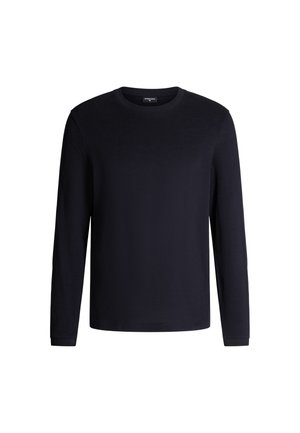 Langärmliges Shirt in Schwarz, gefertigt aus glattem Material. Hat einen Rundhalsausschnitt und einen geraden Saum, ohne sichtbare Muster oder Akzente.