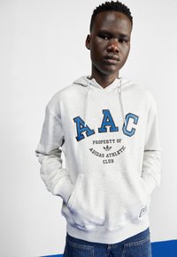 Pilkas džemperis su mėlyna ir juoda "AAC" logotipu, kengūros kišenė, su raišteliu reguliuojama kapučino ir su gūžtais rankogaliais. Dėvimas kartu su mėlynomis džinsinėmis kelnėmis.