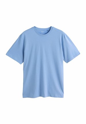 Ljusblå kortärmad t-shirt i mjuk bomull, med rundad halsringning och avslappnad passform utan mönster eller dekorationer.