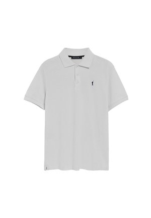 Polo shirt grigio chiaro realizzato in cotone. Presenta un colletto classico, tre bottoni e un piccolo logo blu navy sul petto sinistro. Maniche corte.