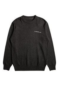 Mörkgrå tröja med ribbad rundhals och muddar. Har en subtil logotyp broderad på bröstet. Tillverkad av mjukt stickat material.