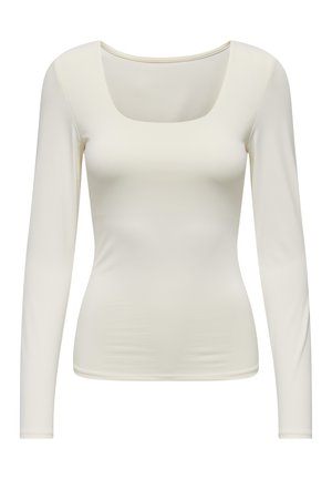 Langärmliges Oberteil in Off-White mit quadratischem Ausschnitt, glatter Textur, taillierter Passform und minimalen Nähten für eine schlanke Silhouette.