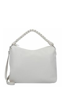 Sac à épaule en cuir blanc avec une poignée tressée, texture lisse et fermeture à glissière. Doté d'une bandoulière amovible pour plus de polyvalence.