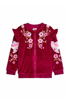 REGULAR FIT - EMBROIDERED FRILL - Felpa con zip - berry floral bird