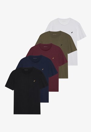Pier One UNISEX 5 PACK - Basic T-shirt - white/brown/dark blue