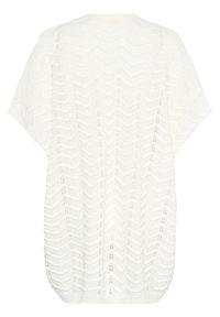 Vit stickad cardigan med ett zigzag-mönster, korta ärmar och lös passform. Tillverkad av lätt, texturerad tyg.
