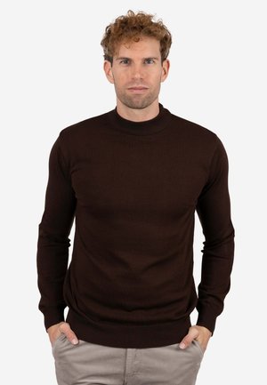 LISO CUELLO CAJA CON TEXTURA GRANULADA Y PUÑOS ELÁSTICOS A RAYA - Jersey de punto - brown