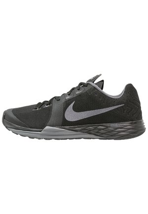 Sort og grå Nike løbesko med mesh-overdel, snørelukning, tekstureret sål og "Dual Fusion" label på mellemsålen.