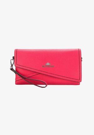 Bright pink leather wristlet clutch with black stitching and a silver Wittchen logo on the front flap, featuring a detachable wrist strap.