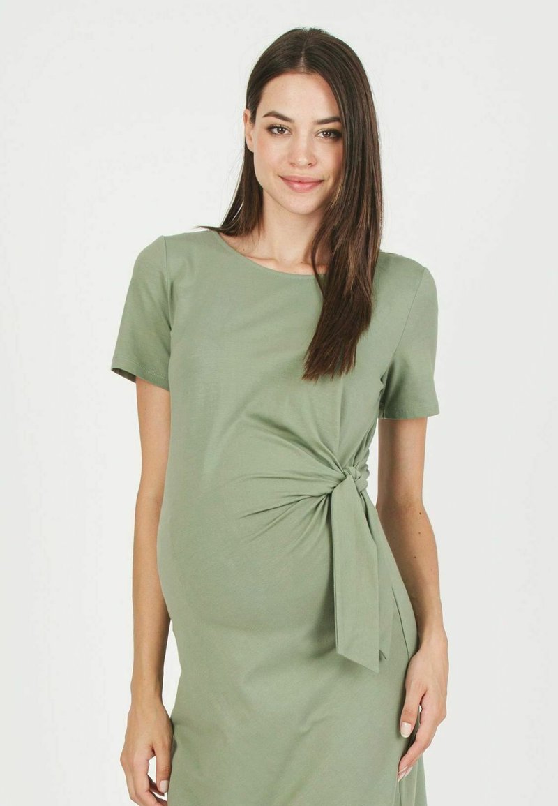 green dress for pregnant women PinkBlush Olive Green Draped 3/4 Sleeve Maternity Maxi Dress main image 0