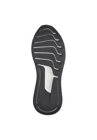 Semelle de chaussure avec une surface en caoutchouc noir présentant des rainures profondes et un accent blanc, offrant adhérence et stabilité. Taille indiquée : 37.