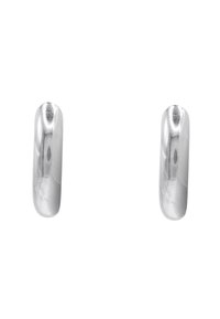 Orecchini metallici argentati con un design morbido e curvo, caratterizzati da una finitura lucida e una forma a goccia allungata e minimalista.