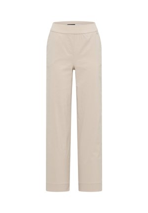 Beige bukser med lige ben og høj elastisk talje samt sidelommer, skræddersyet til en afslappet pasform.