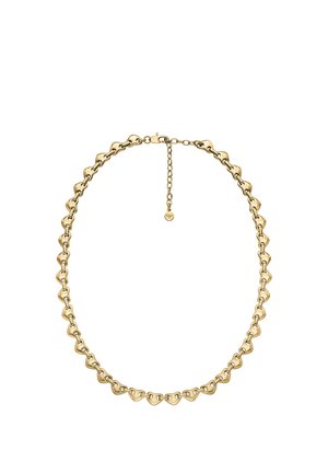 Halskette in Goldoptik mit abwechselnd herzförmigen und runden Gliedern, versehen mit einem Verschluss und einem verstellbaren Rücken.