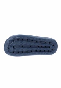 Suola in gomma di colore blu scuro, caratterizzata da una texture a zigzag, fori di ventilazione e una forma curva. Dettagli sulla taglia impressi di lato.