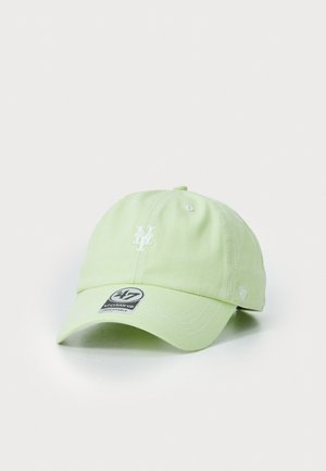 Light green cotton baseball cap with white embroidery on the front, adjustable strap, and '47' logo on the side. Soft texture and structured shape.