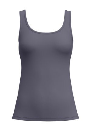 Ärmelloses, tailliertes Tanktop in einfarbigem Dunkelgrau mit rundem Ausschnitt und breiten Schulterträgern.