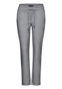 Grå joggerbyxor i mjukt material med elastisk midja, dragsko och en tapered passform. Har praktiska sidfickor.