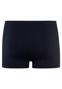 Námořnické boxerské šortky vyrobené z měkké tkaniny, s elastickým pasem a hladkým, nezdobeným povrchem.