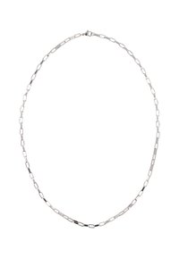 Stříbrný řetízek na krk s prodlouženými obdélníkovými články, které se střídají mezi leštěným a matným povrchem, s bezpečným zapínáním.
