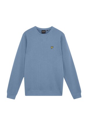 Blå bomulds-sweatshirt med lange ærmer og rund halsudskæring. Har et lille gult broderet logo på venstre bryst. Blød tekstur.