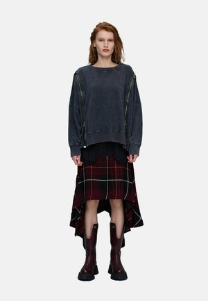 #VDR VILLADELLEROSE, PLAID ASYMMETRIC MIDI SKIRT - Φούστα σε γραμμή Α - burgundy