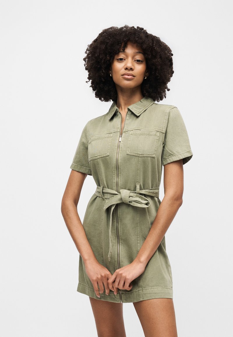 khaki green denim dress Well Known Olive Green Denim Babydoll Dress – Shop the Mint