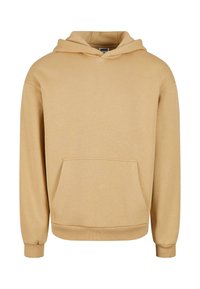 Sweat à capuche beige à enfiler avec poche kangourou sur le devant, poignets et ourlet côtelés, doté d'une capuche à cordon.