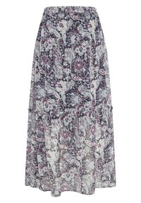 Luftig, flerlagrad maxikjol i lätt tyg med ett blommigt paisleymönster i marinblått, burgundy och creamfärger. Elastisk midja.