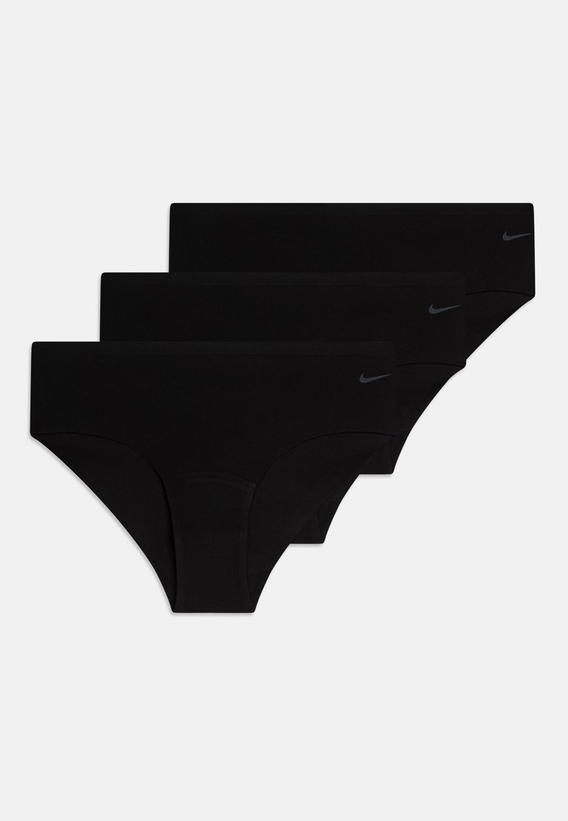 Črne bombažne hlačke, paket treh. Gladek material, brezšivna zasnova, srednji pas, s majhnim sivim logotipom Nike na pasu.
