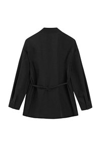 Schwarzes langärmeliges Hemd mit Knopfleiste am Kragen, tailliertem Detail und glattem Stoff. Mit Rückeneinsatz und geknöpften Manschetten.