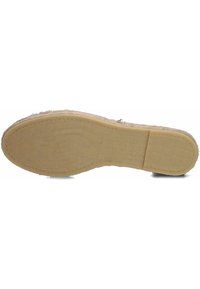 Beige schoenzool met een gestructureerd, verhoogd patroon. De onderkant heeft een glad oppervlak en afgeronde randen, ontworpen voor grip en comfort.