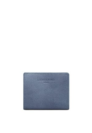 Kleine strukturierte blaue Lederbrieftasche mit eingeprägtem Liebeskind Berlin-Logo, mittig auf der Vorderseite.