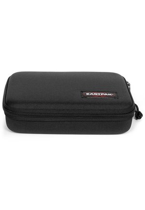 Black zippered case with a textured exterior, rectangular shape, and a prominent Eastpak logo patch on the front.