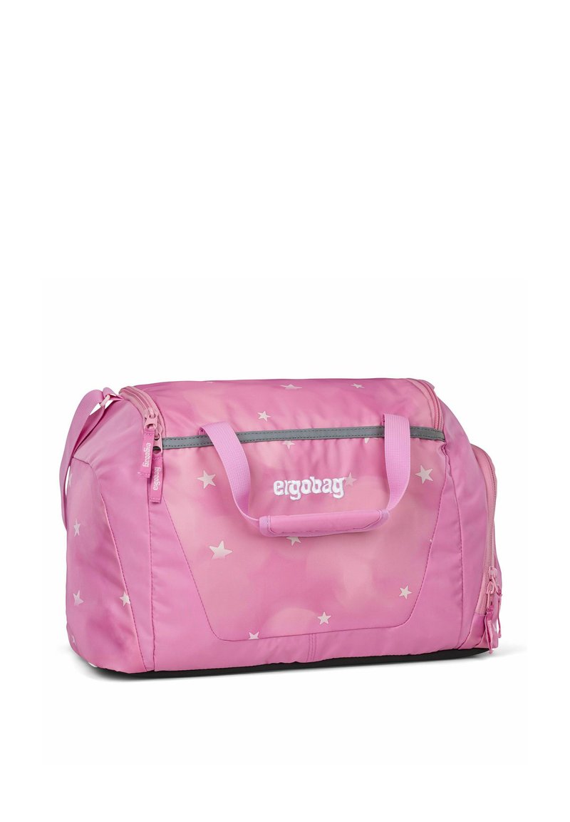 Borsa a secchiello rosa con motivo a stelle, chiusura con zip, manici corti e design ergonomico. Realizzata in tessuto resistente con una superficie liscia.
