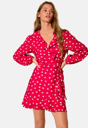 TALL FIT - LONG SLEEVE MINI WRAP - Jurk - red heart print