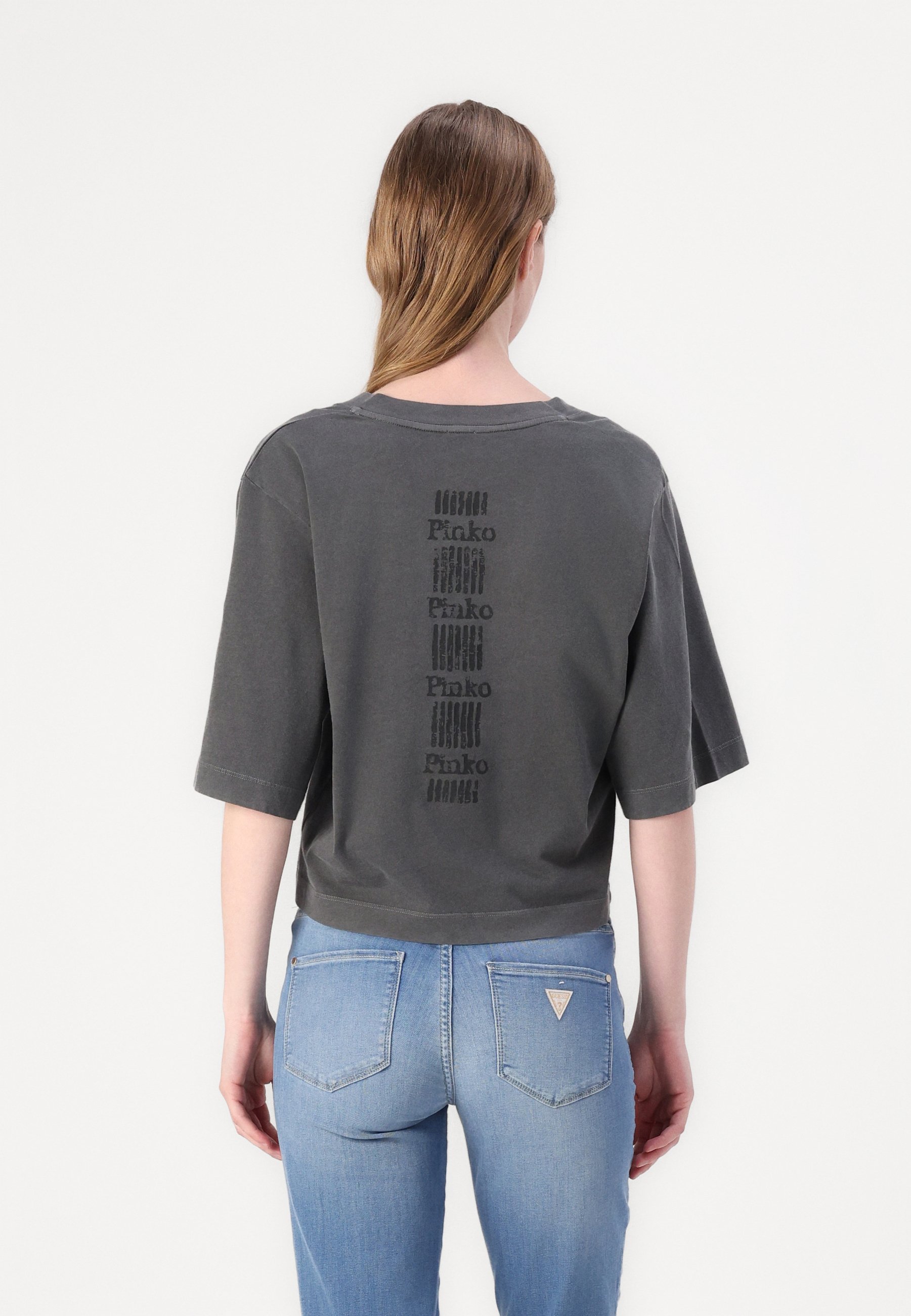 売れ筋商品|||ピンコ Tシャツ レディース トップス SUEZ CON BANDA LOGATA - Print T-shirt - grey/dark seagull Pinko SUEZ CON BANDA LOGATA - Print T-shirt - grey/dark