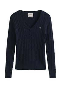 CABLE V NECK - Camisola - evening blue