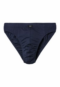 Marineblaue Herrenunterhosen aus weichem Stoff mit einem elastischen Bund, versehen mit einem Logotag und einem glatten, stromlinienförmigen Design.