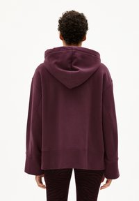 Overmaatse hoodie in donkerpaars, met brede mouwen, een kangoeroezak en een gladde katoenmix.