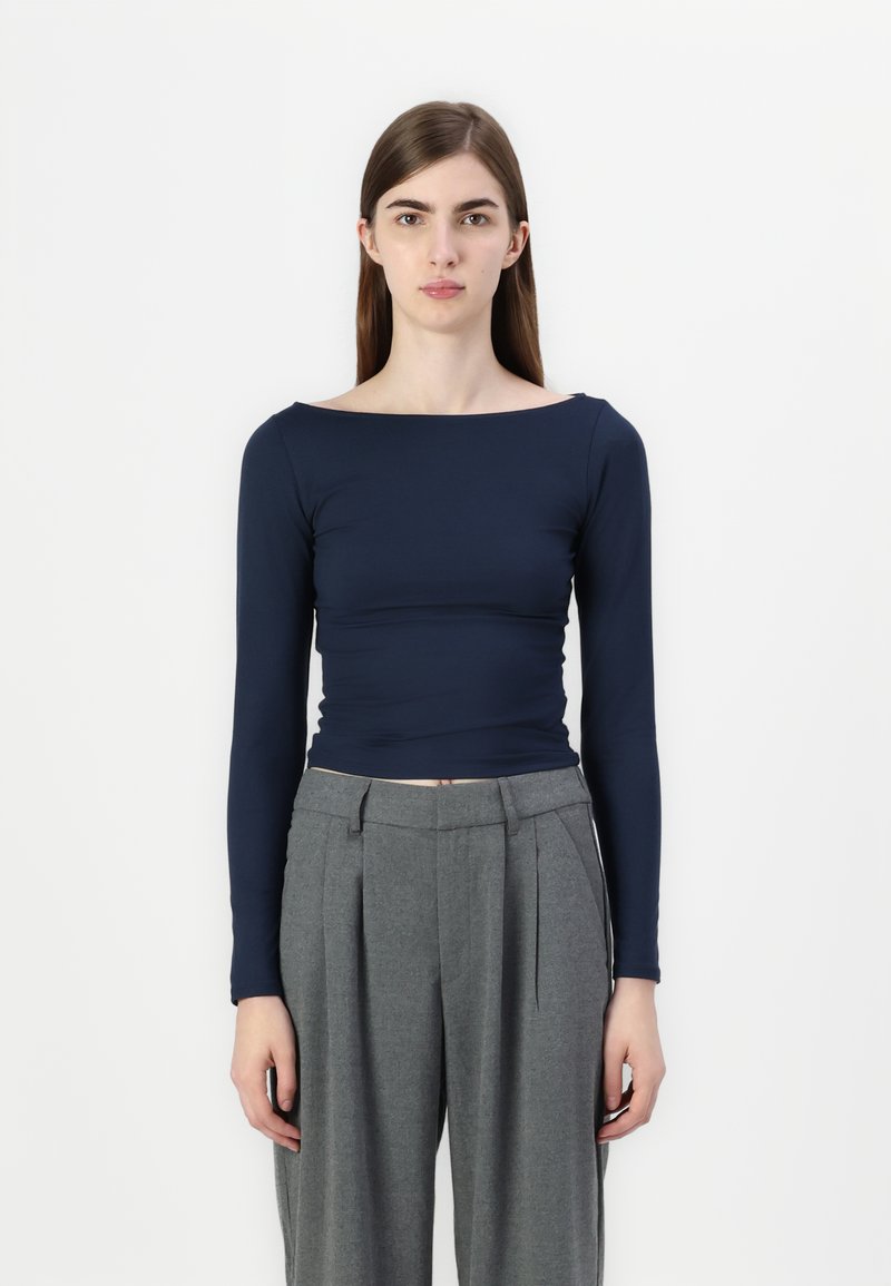 Hollister Co. EMEA FLAT SEAMLESS BOAT NECK - Ilgarankovis viršutinės dalies drabužis - navy