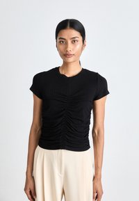 DKNY LUX RUCHED SHORT SLEEVE - Základné tričko - black