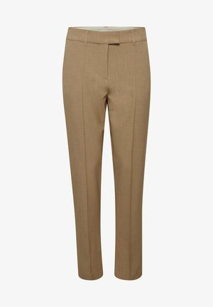 Beezid kohandatud püksid, millel on lame ees, kitsas lõige ja sile tekstuur. Ümber õmbluste jaoks detailne õmblemine, et lisada struktuuri.